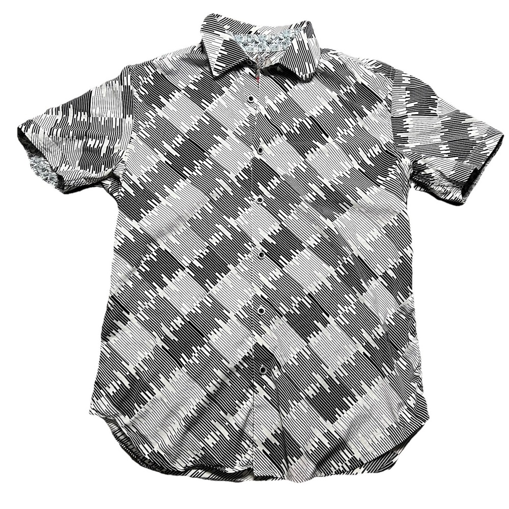 Robert Graham Short Sleeve Button Shirt Size Small Geometric‎ Lines Classic Fit